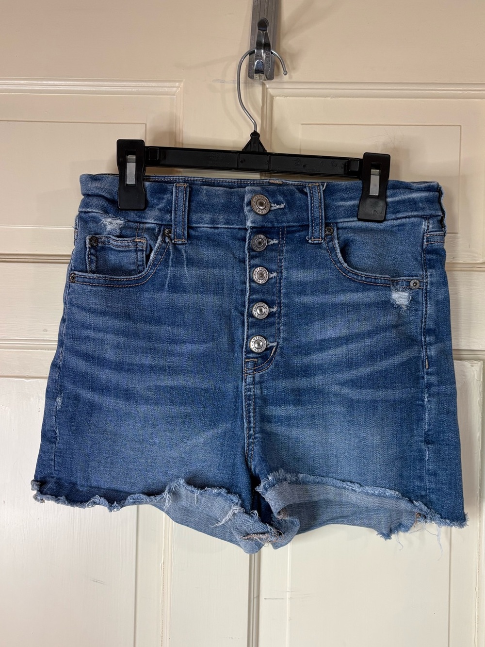American Eagle Curvy Hi-Rise Shortie Size 2 Button Fly Med.Wash Stretch Summer - Picture 11 of 11